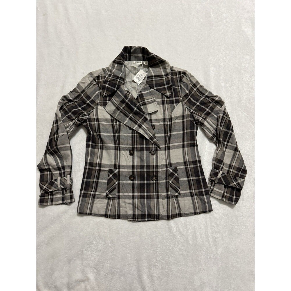 Cato Women's Plaid Brown Button Blazer Jacket Size 12 Academia
